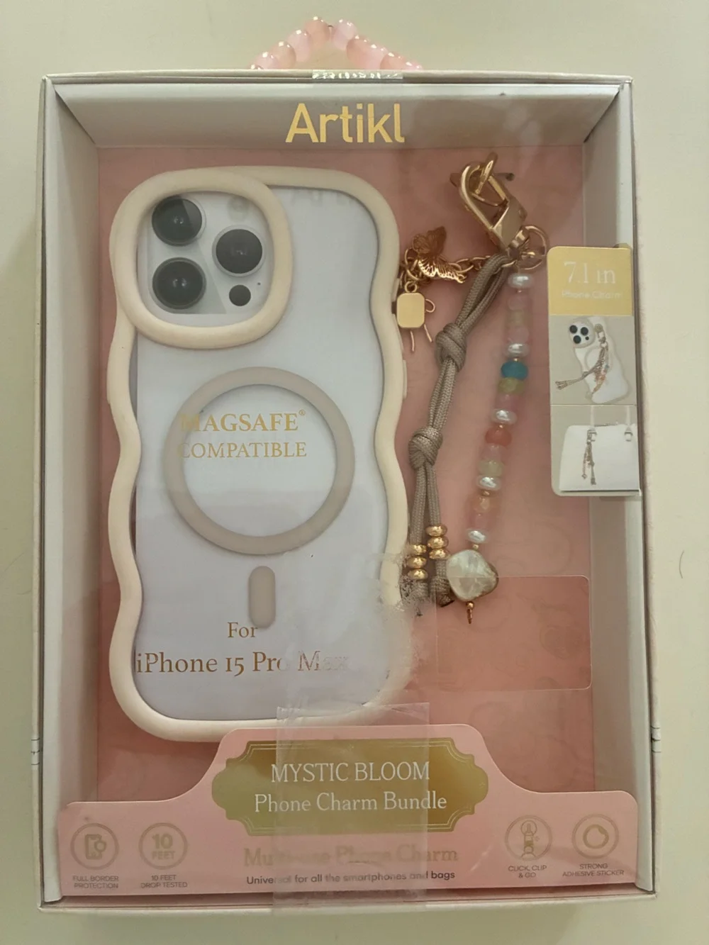 Mystic Bloom MagSafe-Compatible iPhone 15 Pro Max Case & Beaded Charm included